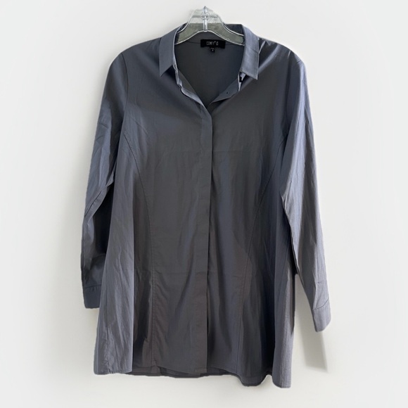 Comfy USA Button Down Long Sleeve Top Blouse Gray Covered Placket Basic Casual S - Picture 1 of 9